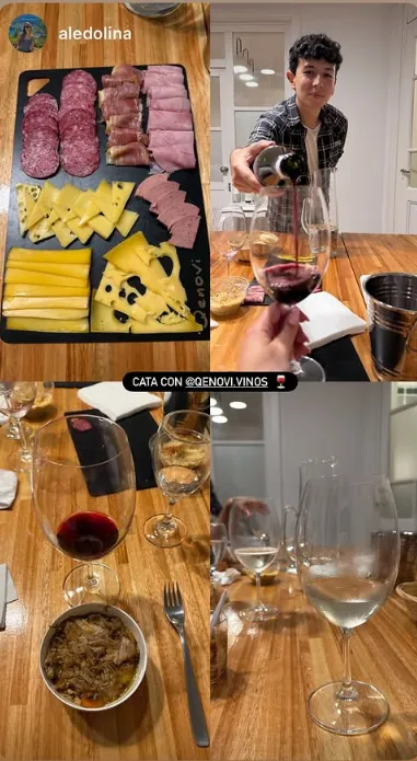 Tabla de fiambres y quesos y copa de vino servida en una cata Qenovi